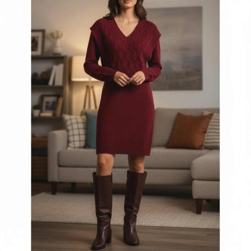 NWT Lost and Wander Burgundy Wine Mini Knit Sweater Dress